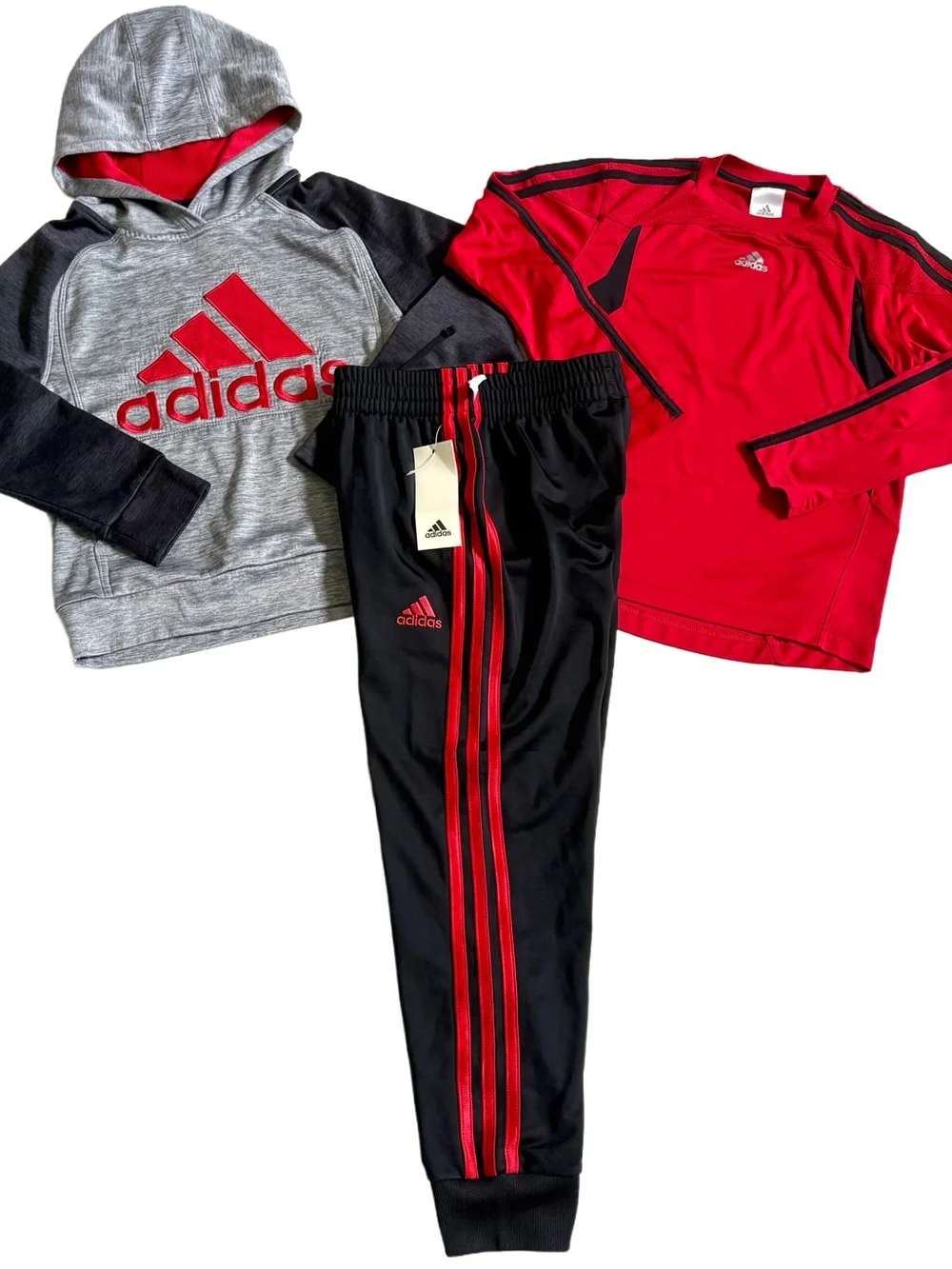 ADIDAS BOYS SIZE 7/8 S TOPS, HOODIES AND JOGGERS CLOTHING BUNDLE IN EUC!